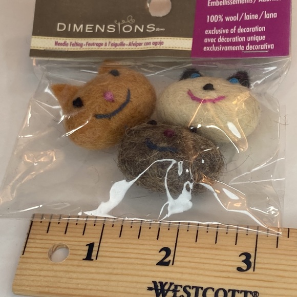 Cat Faces Embellishments Needle Felting 100% Wool Felt Crafts Dimensions - Picture 11 of 13